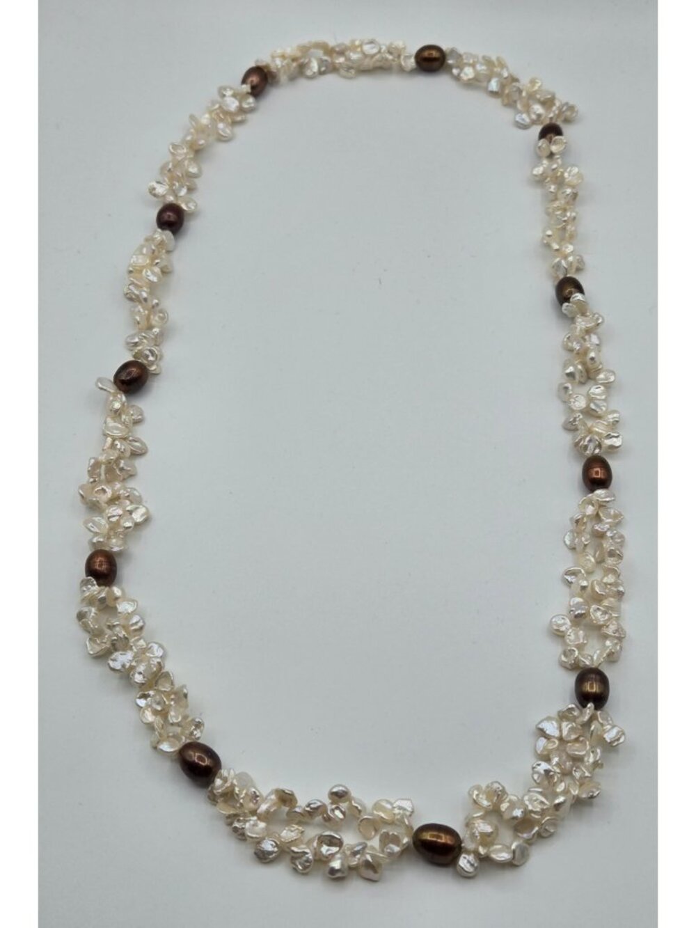 Cream Keishi Pearl and Chocolate Enhanced Fresh Water Pearl Endless Necklace